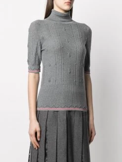 Hot Sale β¨ Thom Browne RWB stripe short sleeved roll neck jumper knitted sweaters of women π₯ 7 Thom Browne RWB stripe short-sleeved roll neck jumper