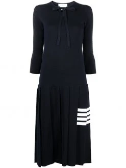 Thom Browne 4-Bar stripe pleat-detail knitted dress