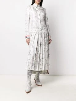 Thom Browne animal print pleated shirt dress