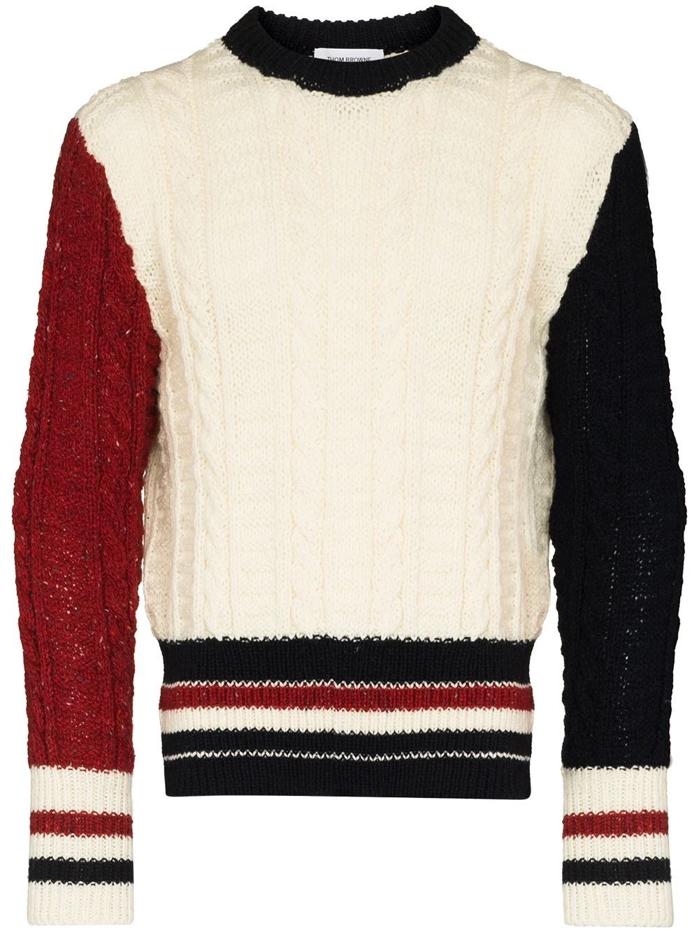 Flash Sale π Thom Browne Three tone cable knit jumper sweatshirts & knitwear of men 𧨠1 Thom Browne three-tone cable-knit jumper