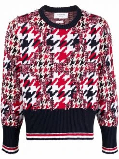 Thom Browne houndstooth-pattern frayed jumper