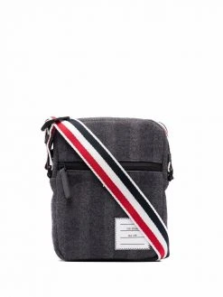 Thom Browne tricolour shoulder strap striped messenger bag