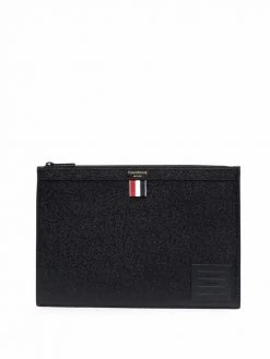 Thom Browne grosgrain-tab leather clutch bag