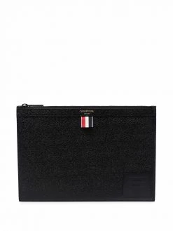 Thom Browne grosgrain-tab leather clutch bag