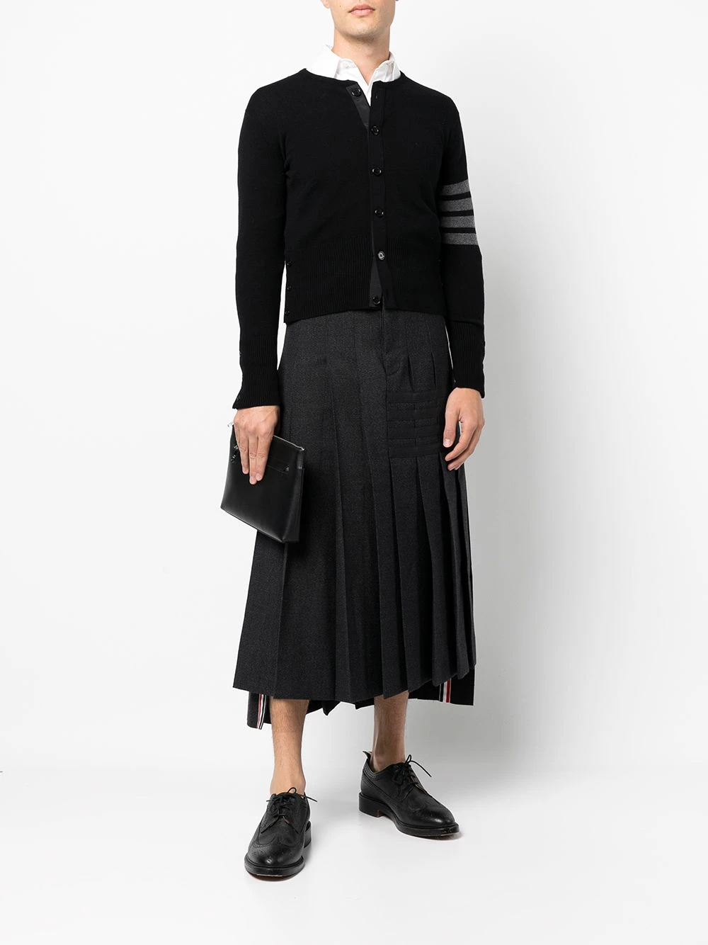 Cheap ✔️ Thom Browne 4 Bar Stripe pleated midi skirt tailored pants of men ✔️ 2 Thom Browne 4-Bar Stripe pleated midi skirt