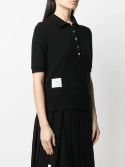Thom Browne logo-patch knitted polo shirt