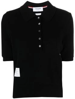 Thom Browne logo-patch knitted polo shirt