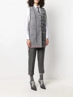 Thom Browne sleeveless checked cardi-coat