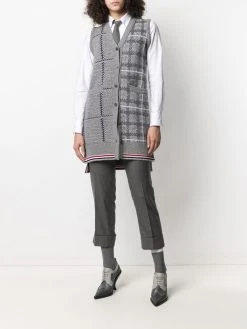Thom Browne sleeveless checked cardi-coat