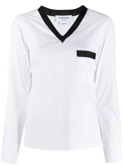 Thom Browne grosgrain trim V-neck blouse
