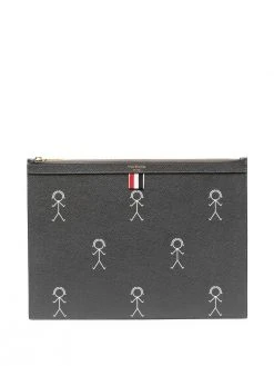 Thom Browne stick figure-print clutch bag