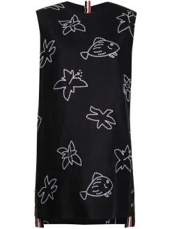 Thom Browne floral fish sleeveless mini dress