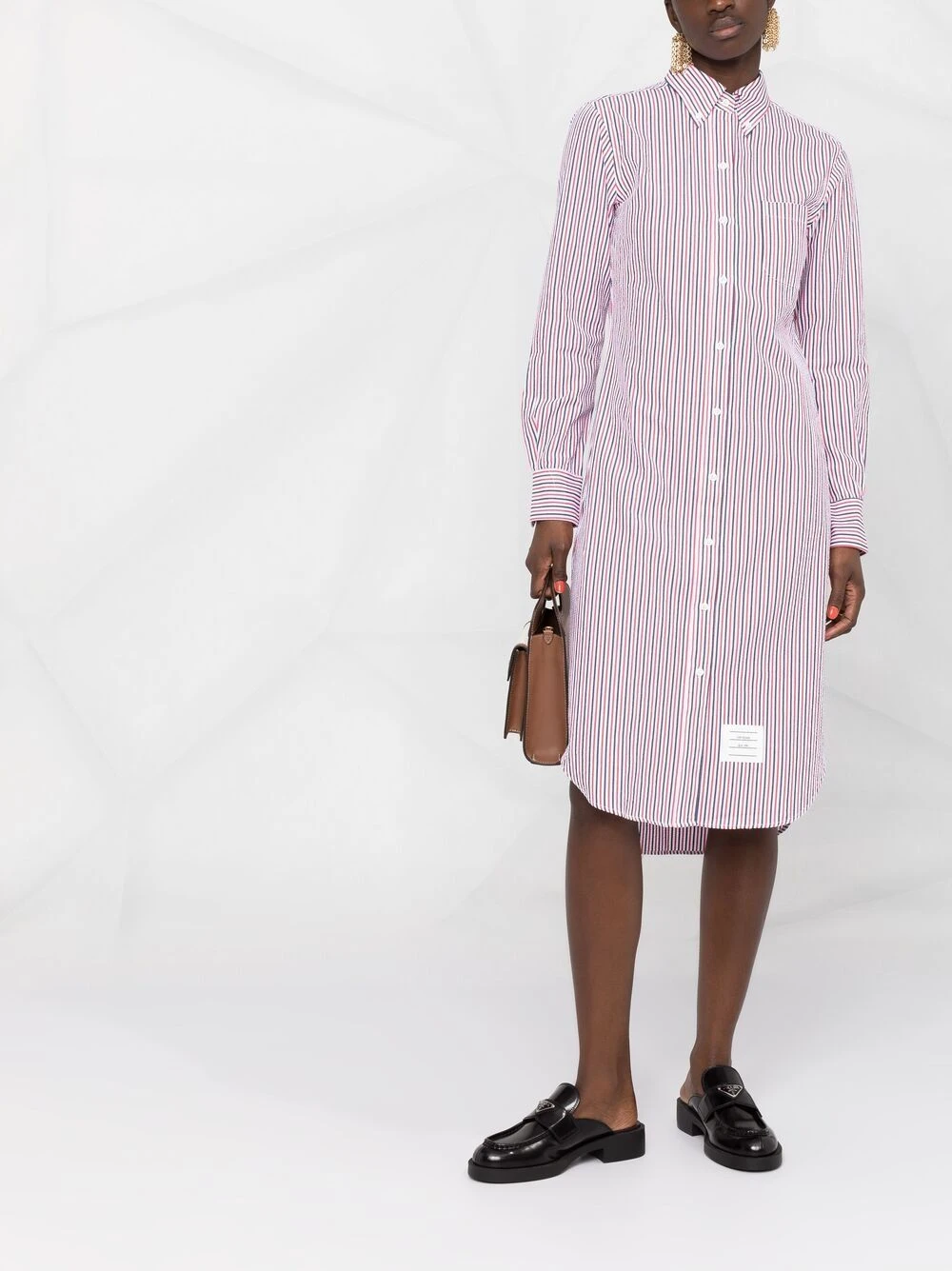 Cheapest ✔️ Thom Browne RWB stripe shirtdress day🔥 dresses of women ⌛ 2 Thom Browne RWB-stripe shirtdress
