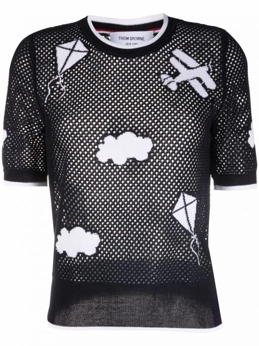 Thom Browne Sky Icons mesh T-shirt
