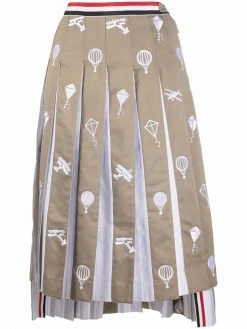 Thom Browne Sky Icons-embroidered pleated skirt