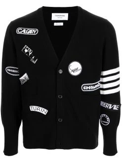 Thom Browne 4-Bar patch-detail cardigan