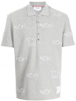 Thom Browne bear fish embroidered polo shirt