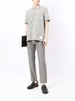 Thom Browne bear fish embroidered polo shirt