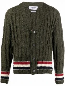 Thom Browne cable-knit tri-stripe cardigan