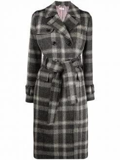 Thom Browne check pattern doubled breasted belted coat