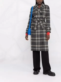 Thom Browne check pattern doubled breasted belted coat
