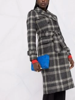 Thom Browne check pattern doubled breasted belted coat