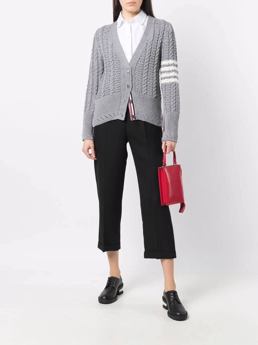 Cheap β Thom Browne Cable knit four stripe cardigan cardigans of women π 2 Thom Browne cable-knit four-stripe cardigan