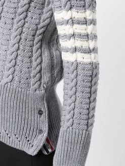 Cheap β Thom Browne Cable knit four stripe cardigan cardigans of women π 9 Thom Browne cable-knit four-stripe cardigan