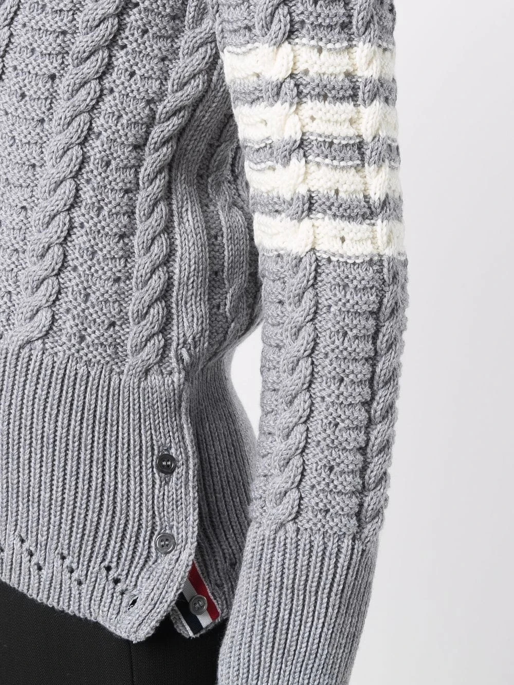 Cheap β Thom Browne Cable knit four stripe cardigan cardigans of women π 5 Thom Browne cable-knit four-stripe cardigan