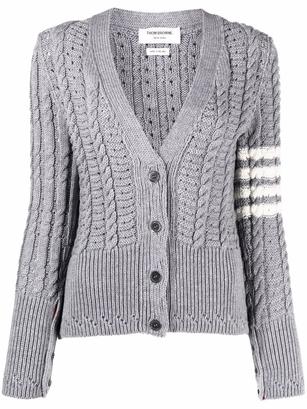Cheap β Thom Browne Cable knit four stripe cardigan cardigans of women π 1 Thom Browne cable-knit four-stripe cardigan