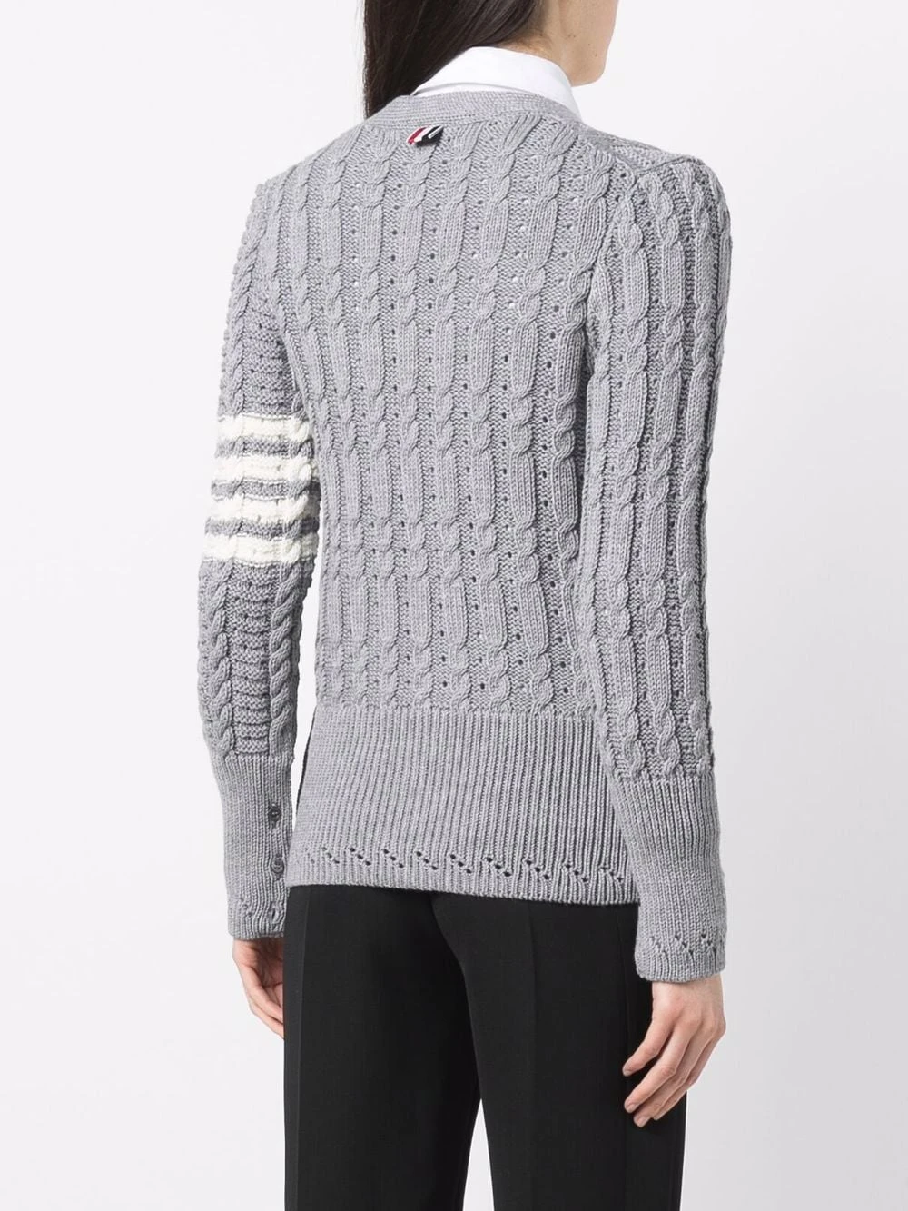 Cheap β Thom Browne Cable knit four stripe cardigan cardigans of women π 4 Thom Browne cable-knit four-stripe cardigan