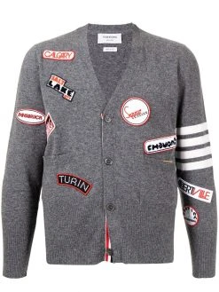 Thom Browne 4-bar logo-patch V-neck cardigan