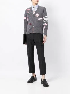 Thom Browne 4-bar logo-patch V-neck cardigan